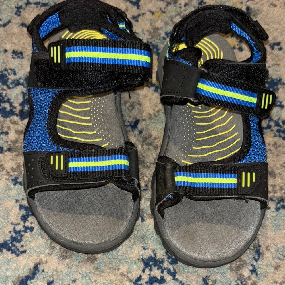Magellan Outdoors Black and Blue Sport Sandals with Velcro Straps